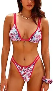 [Jolefille] Thong Bikini Sets for Women Two Piece Swimsuit Floral Sexy Bathing Suit Triangle Top Micro Bikinis Swim Suit 2025