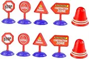 HONMEET 10Pcs DIY Traffic Roadblock Sign Bright Color Simulation Road Signs for Educational Play and Athletic Training for Table and Developmental Learning