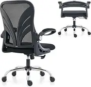 HOLLUDLE Ergonomic Office Chair with Foldable Backrest, Computer Desk Chair with Flip-up Armrests, Mesh Lumbar Support and Tilt Function Big and Tall Office Chair, Black