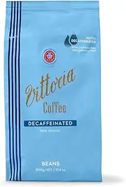 Vittoria Coffee 100% Arabica Naturally Decaffeinated Coffee Beans. 99.9% Decaf 500g. Grape-Winey Tasting Notes with Medium-Dark Roast Intensity. Chemical Free.