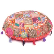 Orange Round Patchwork Floor Throw Cover Embroidered Meditation Cushion Cover28"