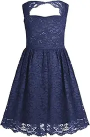 [FEESHOW] Girls Cutout Back Floral Lace Strap Wedding Bridesmaid Party Ball Dance Flower Girl Dress