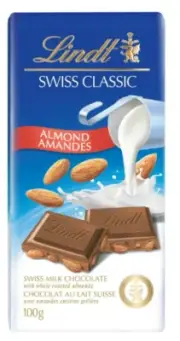 Lindt SWISS CLASSIC Almond Milk Chocolate Bar, 100g