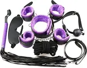 Bondage Kit BDSM Restraint Sex Bondage Set for Couples Whip Fluffy Handcuffs Rope Chain Handcuff Gag Fetish Kit Adult Couple Sex Toy (Purple/Black)
