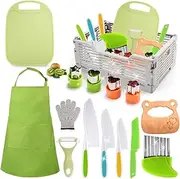 Gifts Toys for 3 4 5 6 7 8 9 10 Year Old Girls Boys Birthday, Kids Knife Set for Real Cooking & Basket,Toys for Ages 2-4 5-7, Montessori Cooking Set for Toddlers Kids Kitchen Knife Set