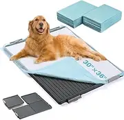 FUSBUNTY Dog Pads Extra Large 30×36in Puppy Dog Pee Pad Holder Secure Lock Anti-Slip Leak-Proof Detachable Indoor Dog Potty Tray Include 20 Pet Pee Pads for Puppies Doggies & Large Dogs