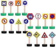Traffic Road Signs for Kids - 16X Children Road Traffic Signs Playset,Educational Wooden Building Blocks, Early Learning Game, Stop Safety Game for Party Favor
