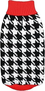 Record - Sweater for Dogs Shopping, Back Length 50 cm. Sweater with Turtleneck, White-Black Pattern with Red Details, Leash Hole and Machine Washable | XL