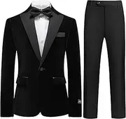 [KikiLand] Boys Velvet Tuxedo Suit for Boys Slim Fit Formal Wedding Outfit Suit Size 4-14 Kids 2 Piece Tuxedo Blazer Jacket Suit Set