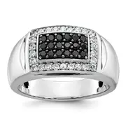 14k White Gold 3/4 Ct. Lab Grown Diamond VS/SI+ G+ and Black Mined Diamond Rectangle Cluster Men's Ring