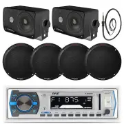 Black 200W Marine 3.5" Speakers,6.5" Speakers, Antenna,White USB Bluetooth Radio