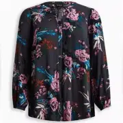 Torrid Crinkle Gauze Button-Front Peasant Top Gray Floral Women's Size 4X
