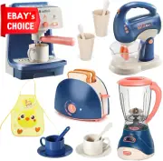 Blue Kids Kitchen Appliance Toy Set with Coffee Maker, Blender, Toaster, and Apr