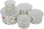 HOLIDYOYO 5pcs Vintage Enamel Bowls with Lid Fresh Keeping Soup Salad Bowls Chinese Style Food Containers for Home Restaurant Use for Noodles Rice