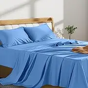 LINENOVA 4 Piece Queen Bed Sheet Set- 1200TC Ultra-Soft Microfibre Bed Sheets - Fitted Sheet & Flat Sheet & 2 Pillowcases- Wrinkle, Fade, Stain Resistant - Deep Pocket (Ocean, Queen)