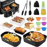 Hot Air Fryer Accessories for Tefal Ey9018 Dual Easy Fry 8.3 L (5.2/3.1 L), Silicone Mould Airfryer Accessories, Hot Air Fryer Baking Mould Grill Rack Cake Moulds for Tower T17099/Salter EK5729