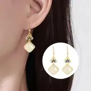 Faux Jade Lotus Drop Earring 1 Pair - Earring - Gold - One Size