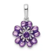 Sterling Silver Rhodium-Plated Amethyst And Enamel Pendant