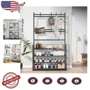 Versatile 4-Tier Coat and Shoe Rack - Adjustable Freestanding Storage Solution