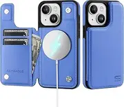 [SkyEagle] for iPhone 14 Wallet Case with Card Holder Compatible with Magsafe Kickstand RFID Blocking Flip Cover Credit Card Slots PU Leather Men Women Phone Case for Apple 14 6.1",Purple Blue
