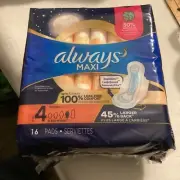 Always, Maxi Pads for WomenSize 4 Overnight Absorbency with Wings 2 Pks O 16=32