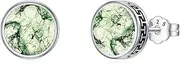 [Reaii] Natural Gemstone Stud Earrings for Men 925 Sterling Silver Male Earrings with Round Genuine Gemstone Jewelry Gifts for Him