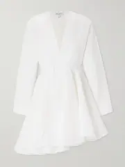 [Alaïa] Alaïa - Asymmetric Cotton-poplin Mini Dress - White - FR 42 FR 42 White