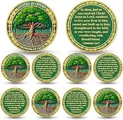 10PCS Tree of Faith Christian Challenge Coin - Colossians 2:6-7 Jesus Religious Token - Rooted in Christ God Pocket Bible Verses Chip for Study - Good Luck Commemorative Gifts for Men Women Kids