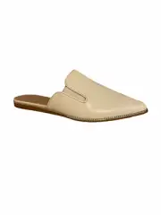 BCBGeneration Lanni White Leather Mules Silver Trim Flats Women's Sz 6 M New