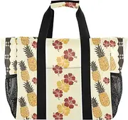 [sanluoli] Bag Foldable Tote Bag For Beach Waterproof Canvas Car Tote, Tropical Style Flower Pineapple Yellow and Red, 1 size