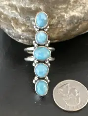 WoMens Cluster Blue Larimar Navajo Sterling Silver Ring Size 7.5 15953