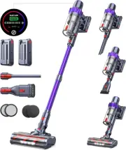Cordless Vacuum Cleaner w/ 2 Batteries & 110 Min Runtime – 40KPA Suction Power