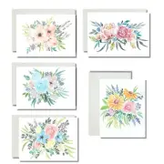 Watercolor flowers greeting cards: set of 5 cards with envelopes