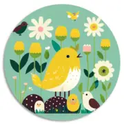 Birds Chirping Floral Springtime Spring - 3 Pack Circle Stickers 3 Inch