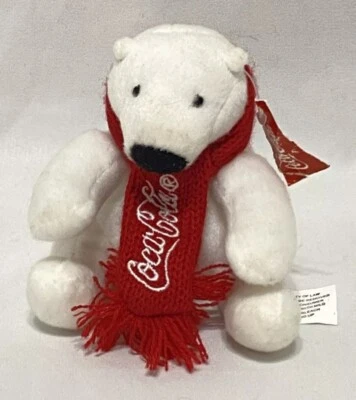 Coca-Cola White Polar Bear Red Scarf 4” Mini Plush Stuffed Animal Christmas 2021