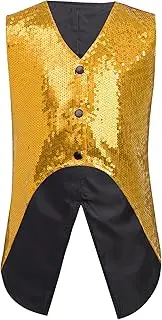 [Jugaoge] Kids Boys Sequin Dressy Vest Hip Hop Jazz Choir Dance Tops Performance Wedding Party Tuxedo Waistcoat