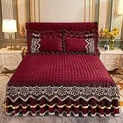 3-Piece Ruffle Skirt Bedspread Set, Bed Sheet with Skirt, Bed Skirt King Size Wrap Around, Ruffle Bed Skirt Bedspread, Ruffle Bedskirt Full, Bed Skirt Cover, with 2 Pillow Shams(K,180x220CM/71x87in)