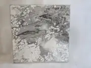 Hand Painted Acrylic Pour Painting on 12"×12" Canvas "Snowy River"