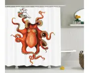 (180cm W By 180cm L, Multi 31) - Ambesonne Octopus Decor Collection, Kraken Octopus Holding Sailing Ship in Tentacles Mythical Monster Nautical Theme Dec