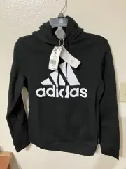 New Adidas Hoodie Women's Black Essential Logo Pullover Sweater Small