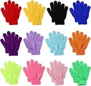 [Irunfast] 12 Pairs Winter Kids Gloves, Winter Full Finger Knitted Magic Gloves Colourful Warm Winter Children's Gloves for Boys and Girls Aged 3-10 Years Old Winter Daily Cycling, Playing,Travelling,