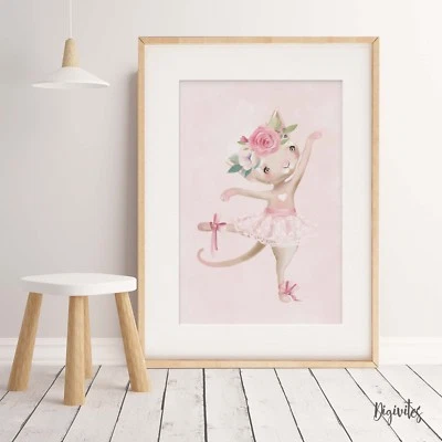Baby, Girl Nursery Wall Art Prints Ballerina, Kitten, Roses, Flamingo, Name Art
