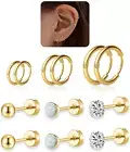Flat Back Stud Earrings, For Multiple Piercing, Lightweight 14K Gold Plated