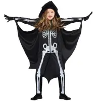 在飛比找momo購物網優惠-【橘魔法】蝙蝠骨頭人毛絨連帽連身衣+手套(兩件式 萬聖節服裝