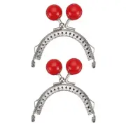 2 Pcs Metal Purse Frame, 5cm/1.97" Beads Silver Kiss Lock Clasp, Red