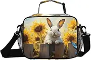 Insulated Lunch Box Bunny Fence Sunflower for Women Men - Ideal for Work, Picnics - Includes Adjustable Shoulder Strap