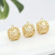 2PCS 18K Gold Plated Charm Pendant, Filigree Cube Minimalist Charm, Filigree Fl