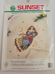 Dimensions SUNSET Patchwork Angel Counted Cross Stitch on Waste Canvas Kit 18348