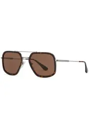 Prada - Aviator-style Sunglasses Silver-tone, Metal, Designer-stamped Brown Lenses, Tortoiseshell Acetate Frame Trim One Size