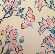 DESIGNERS GUILD Magnolia Trees Kimono Blossom Turquoise Pink Linen Remnant New